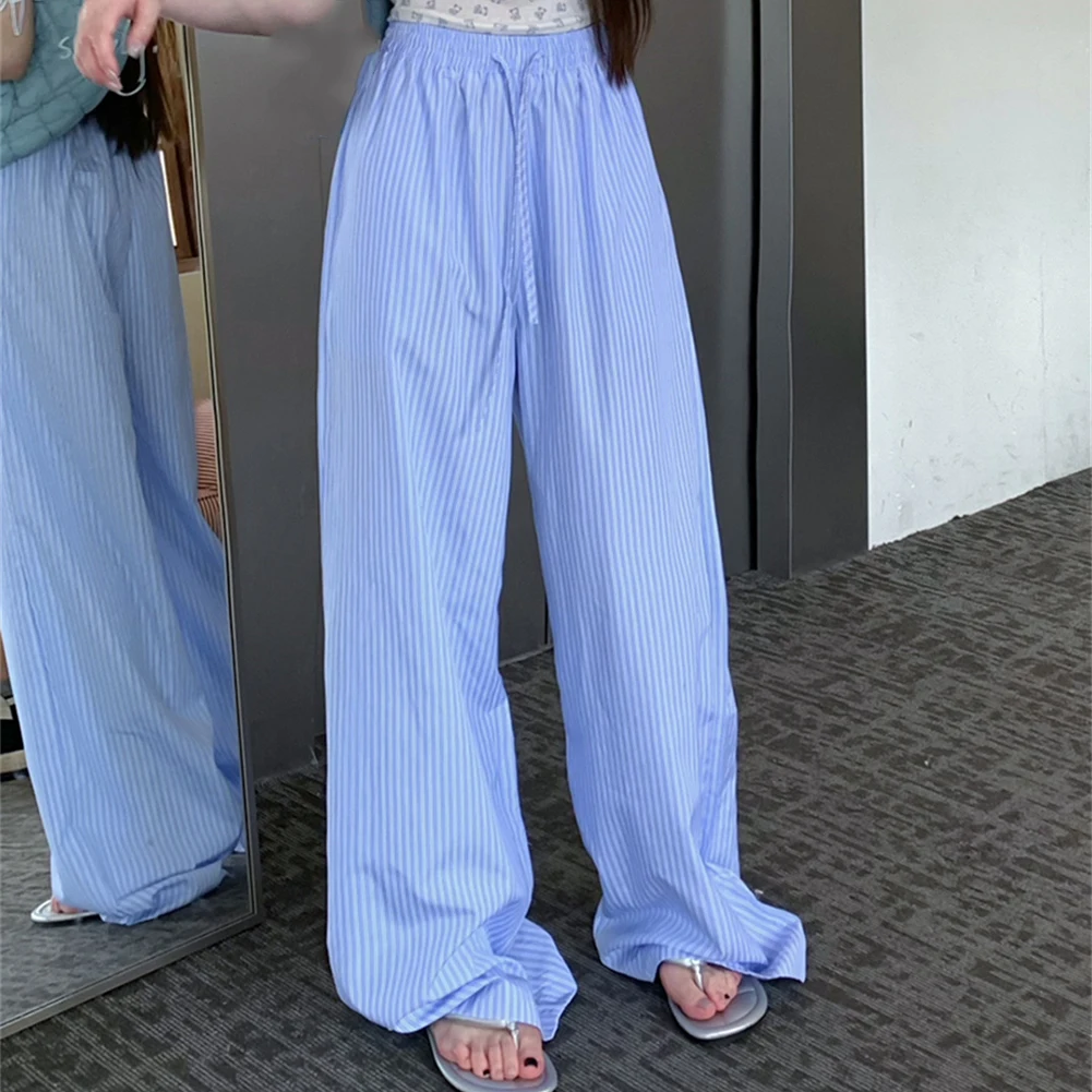 

Loose Straight Pants Women Stripes Pants Everyday Fashion Microelasticity Fabric All Seasons Wear Comfortable Fit