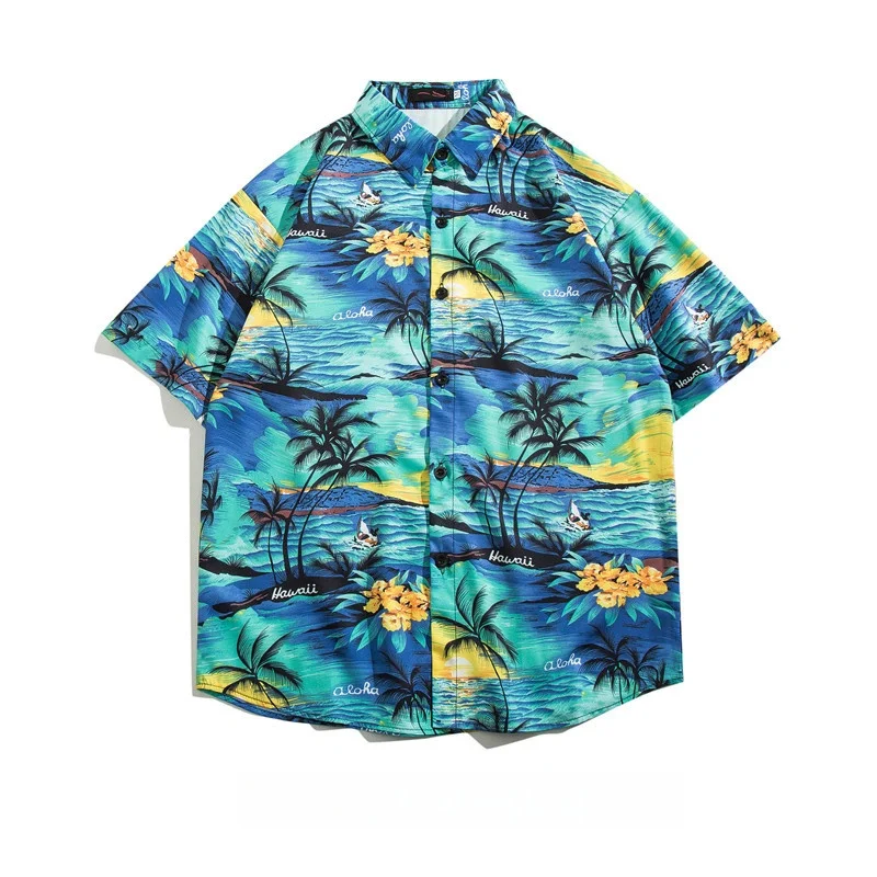 Summer Men's Hawaiian Retro Short Sleeve Floral Shirt Fashion Loose Handsome Beach Vacation Quick Drying Flower Shirt Coat