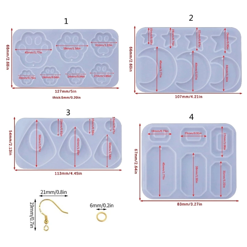 Pendant Mold Clay Molds Silicone Earrings Moulds with Holes Silicone Material Ear Hook Gift for DIY Hand Making Lover