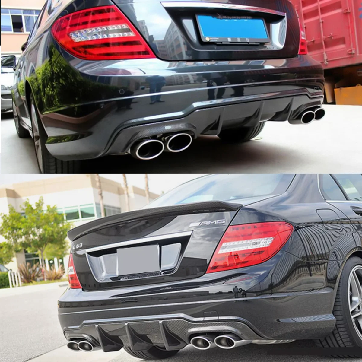 Heckstoßstangen-Diffusorlippe für Mercedes W204 C204 C-Klasse C280 C300 C350 CDI LCI 2012 2013 2014 2015 C63 Carbon-Look-Diffusorlippe