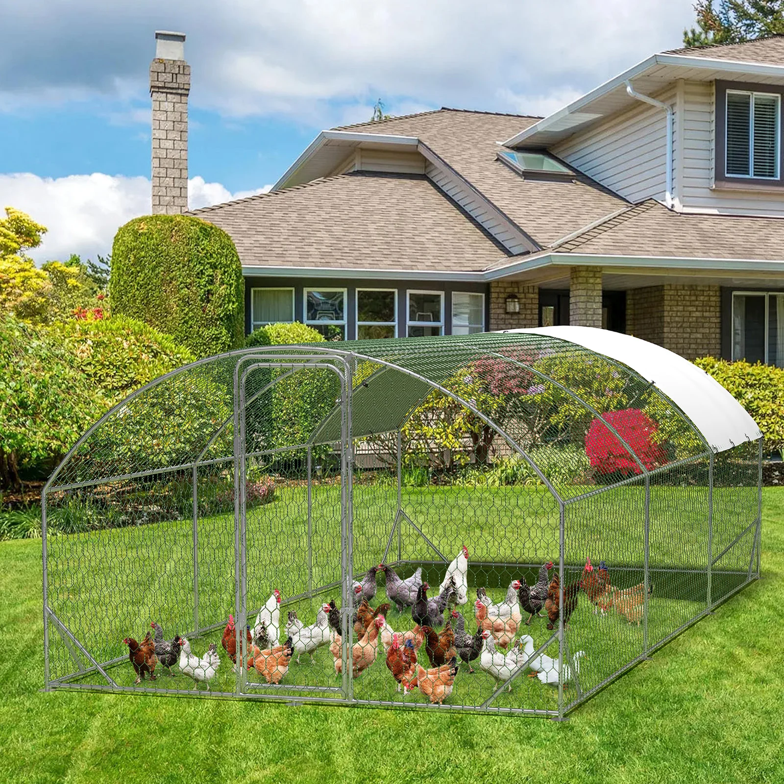 Walk-in Poultry Cage Chicken Pens Outdoor with Top,Chicken Run Pen House with Waterproof Anti-Ultraviolet Cover for Outdoor Farm