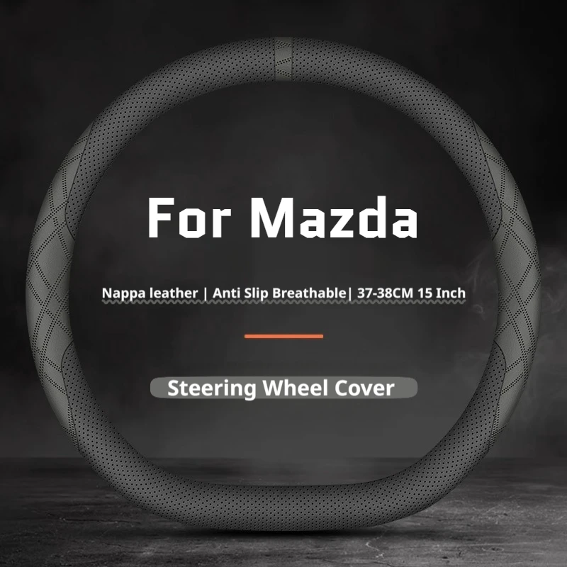 For Mazda Leather Car Steering Wheel Cover Comfort Grip Ultra Thin Fit CX‑90 CX‑70 CX‑60 BT‑50 CX‑50 CX‑5 Mazda 6 Accessories