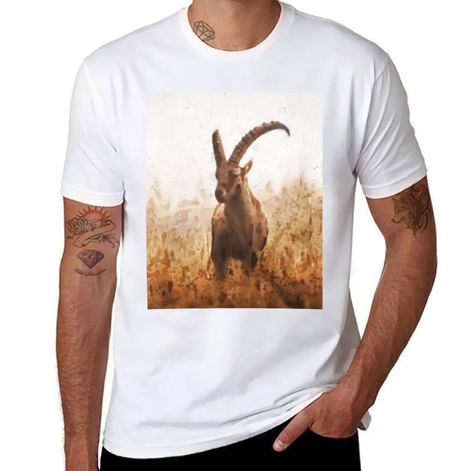 

Ibex - Mountain Goats _ watercolor painting T-Shirt man t shirt graphic funny t shirts cotton T-Shirt