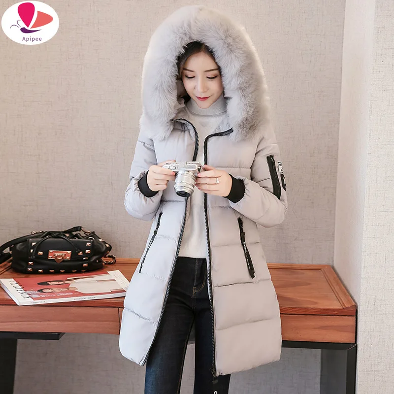 New 2024 Winter Jacket Women Coats Artificial Raccoon Hair Collar Female Parka Black Thick Cotton Padded Lining Ladies S-3XXXL