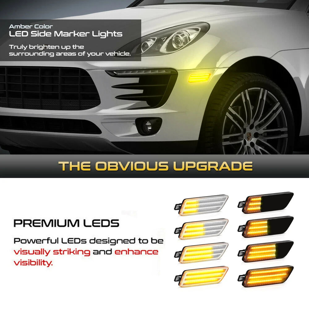 2Pcs Dynamic LED Side Marker Lights Turn Signal Sequential Blinker Lamps For Porsche Macan 95B S Turbo GTS 14-21 OEM# 95B945119