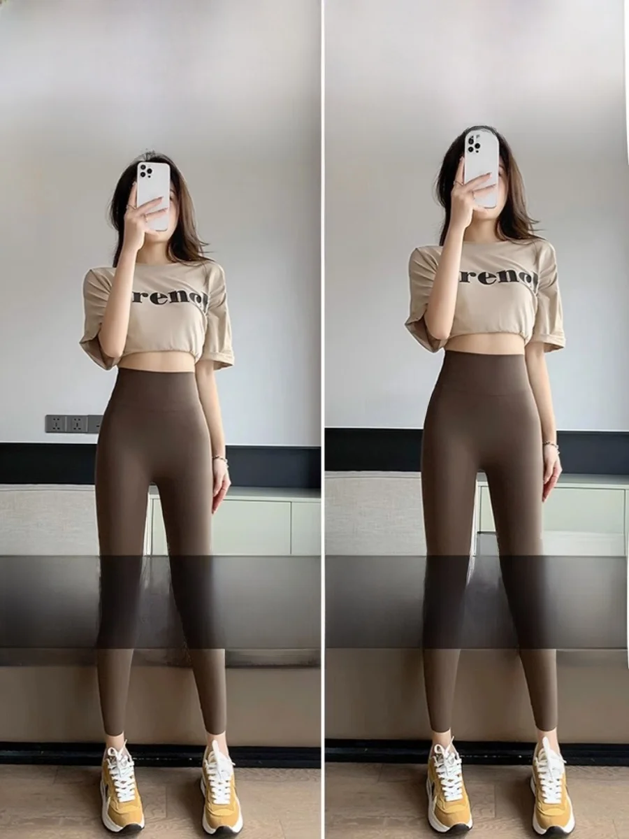 Calças de Yoga de Cintura Alta em Seda Gelada Finas para Mulheres, Roupas de Verão, Calças que Ajustam o Quadril e Levantam o Abdômen...