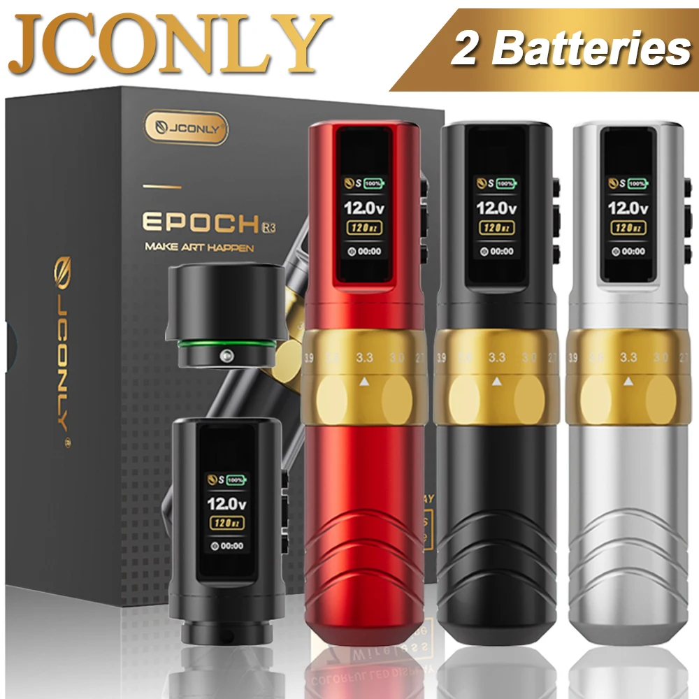 JCONLY EPOCH Wirerless Tattoo Machine Pen 7 Adjustable Strokes with 2 Batteries for Cartridge Tattoo Pen Tattoo Artists Supply