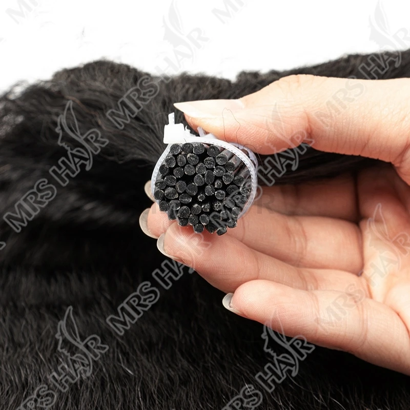 Kinky Straight I Tip estensioni dei capelli umani cuticole Remy Micro Link con perline gratuite 1.5cm 12 "-26" nave dal magazzino FR