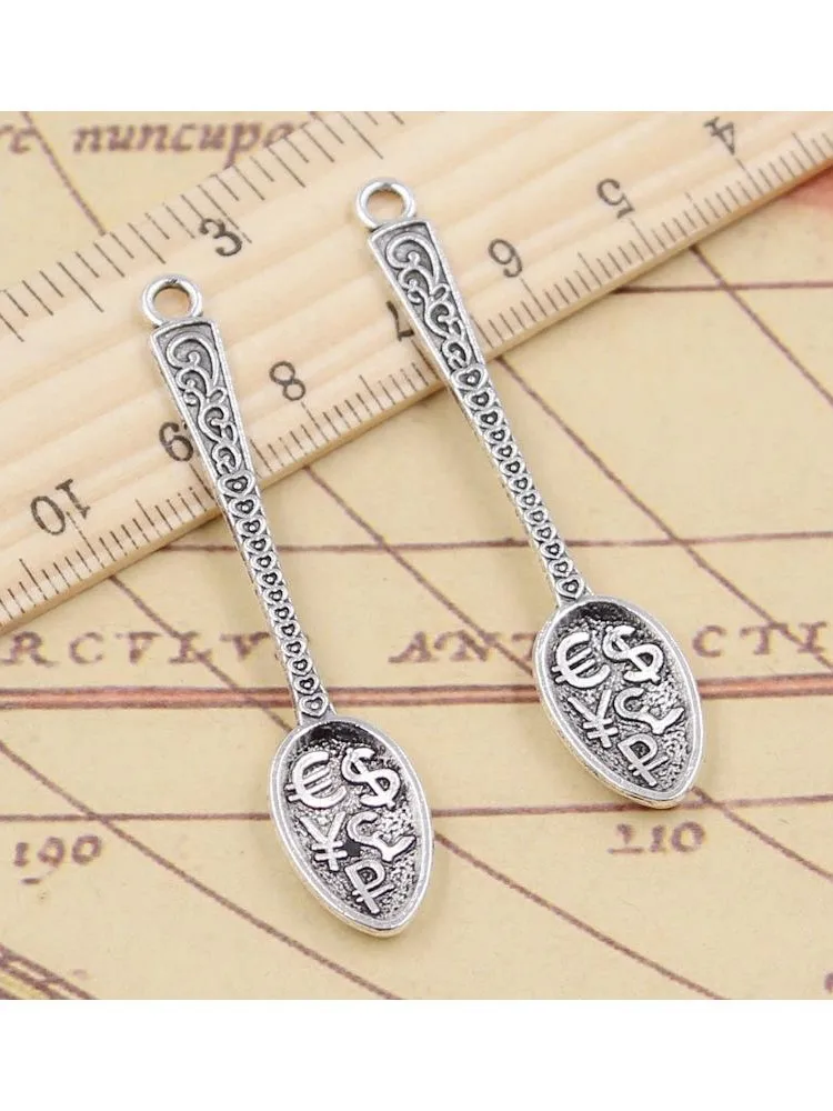 10 sztuk Charms dolar łyżka pieniądze 57x12mm tybetański brąz srebrny kolor zawieszki antyczne tworzenia biżuterii DIY Handmade Craft — zdjęcie 2