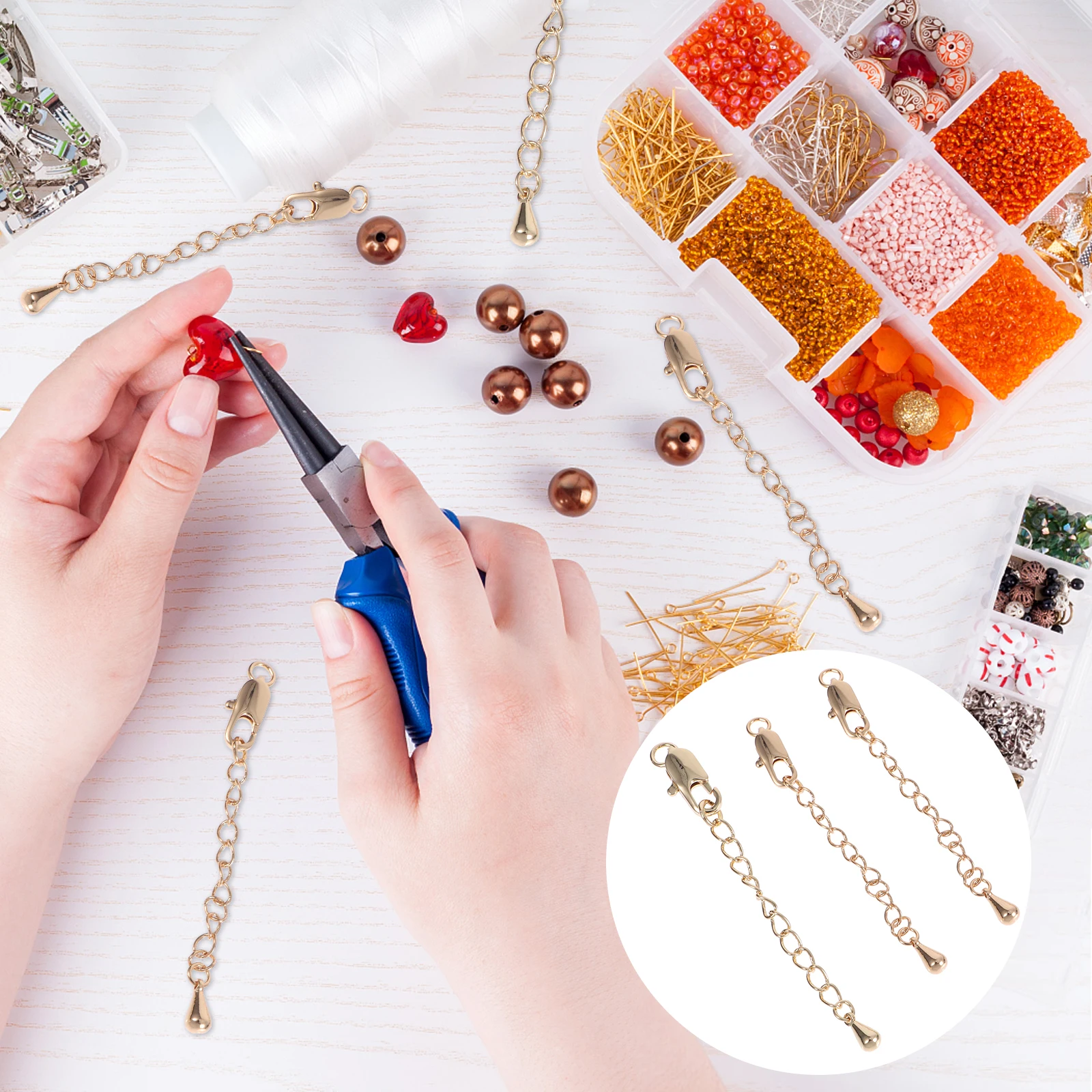 DIY 목걸이 팔찌 쥬얼리에 대한 3PCS 긴 직사각형 걸쇠 익스텐더 체인 합금 랍스터 버클 링크 내구성 쉬운 보관 운반