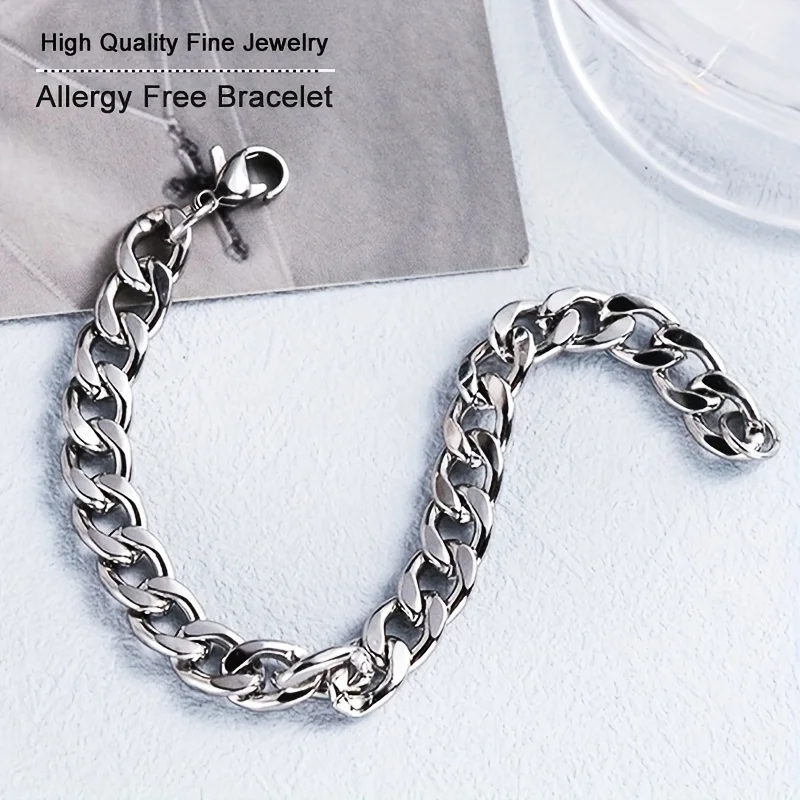 Non-fading Titanium Steel Bracelets for Men and Women, Fashion 7mm Width Cuban Chain,Hip Hop Cool Bracelet Wedding Accessories