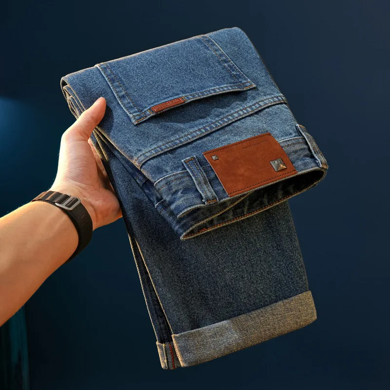 2025 autumn men's jeans straight tube loose light business trend fashionable men's casual retro versatile pants