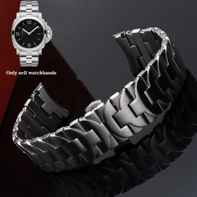 For Panerai Luminor Series Silver Black 24mm Pam441111 Anti-Rust Outdoor Business Solid Stainless Steel Watch Strap Men Bracelet