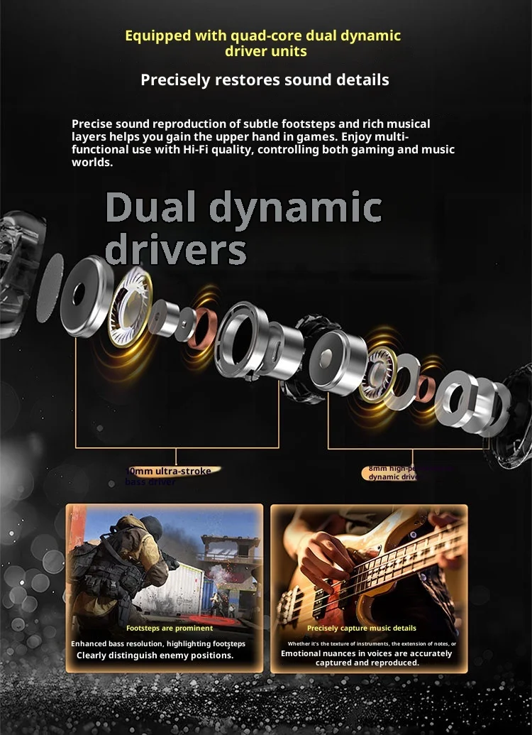 KZ KZ Duet Ohrhörer Hifi Bass Earbud Quad Core Dual Dynamic Driver HD Dual Mic Abnehmbares Kabelgebundenes Headset für Musik und Gaming – Detail 3