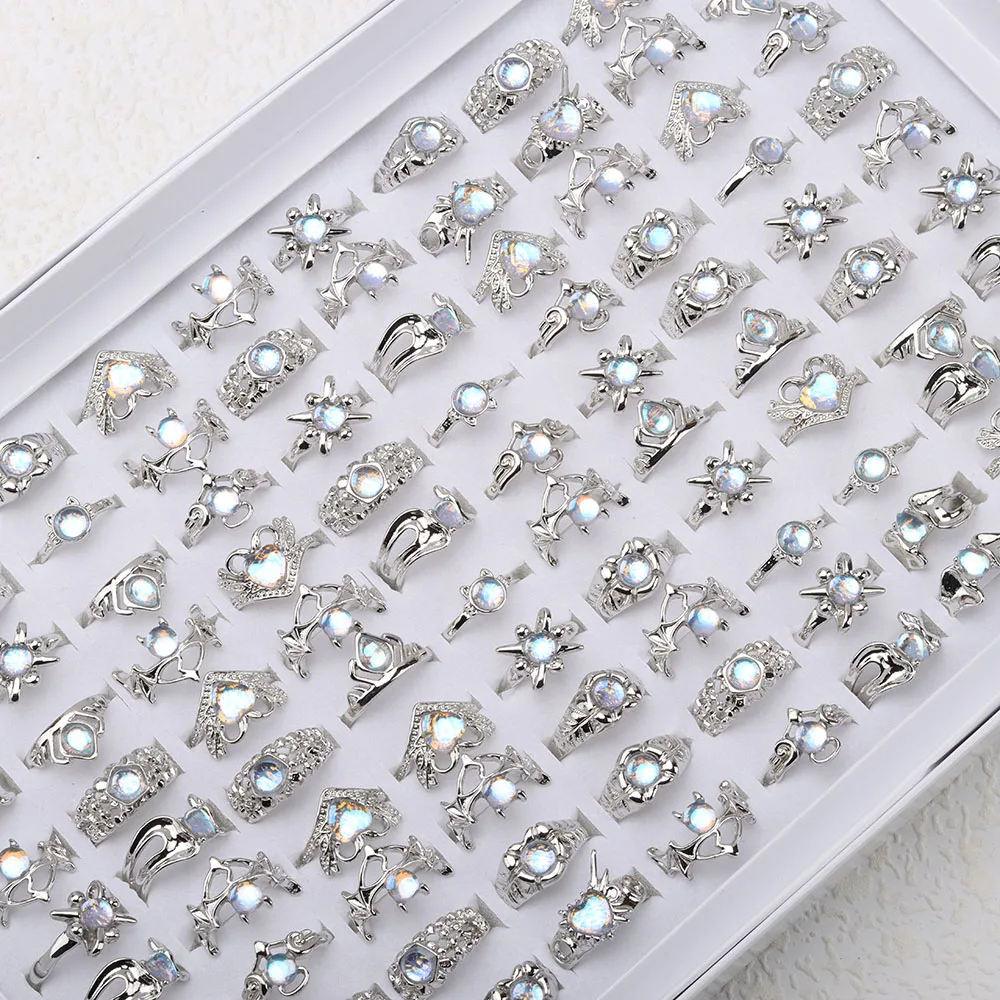 20 PCS/Lot Imitation Natural Opal Ring For Women Wholsale Wedding Accessories Fancy Anniversary Gift Statement Jewelry Gifts