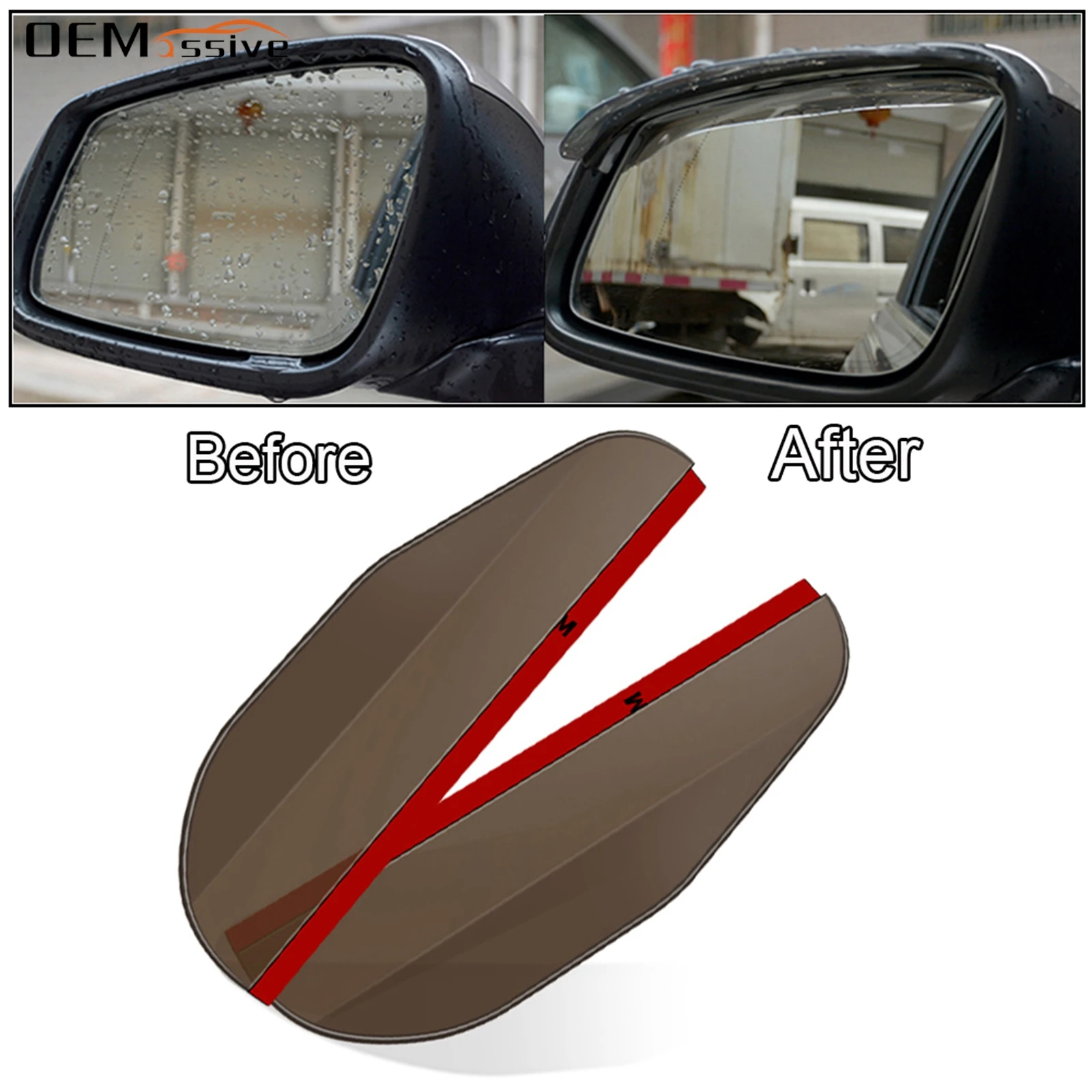 Car Rearview Mirror Rain Eyebrow Guard Snow Sun Shade Waterproof Anti Glare Safty For Improve Visibility Driving 182mm x 58 mm