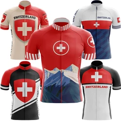 Switzerland Pro Team Cycling Jersey for Men, Short Sleeve, MTB Maillot, Downhill Jersey, Mountain Bicycle Clothing, Summer