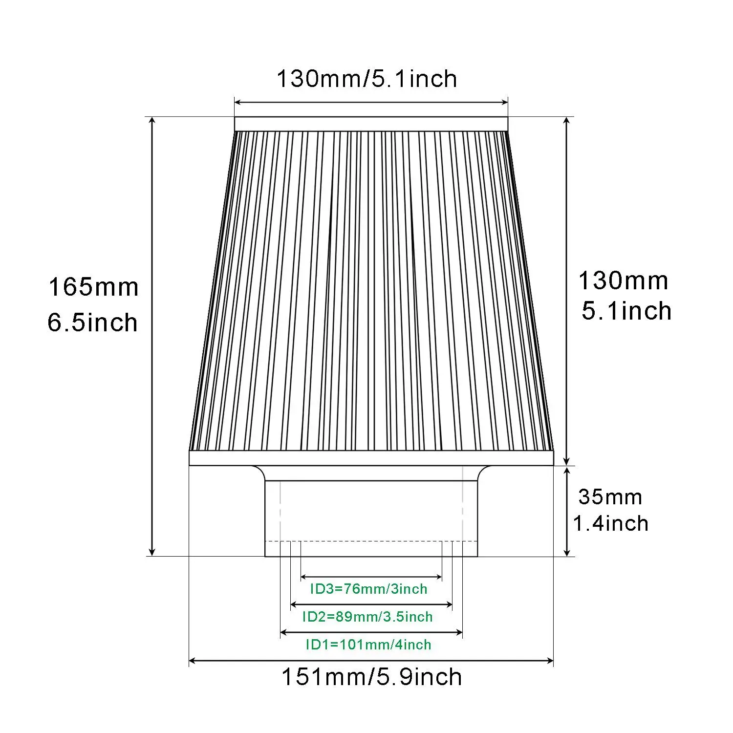 General 101/89/76 MM three-in-one honeycomb air filter modified exhaust gas mushroom head