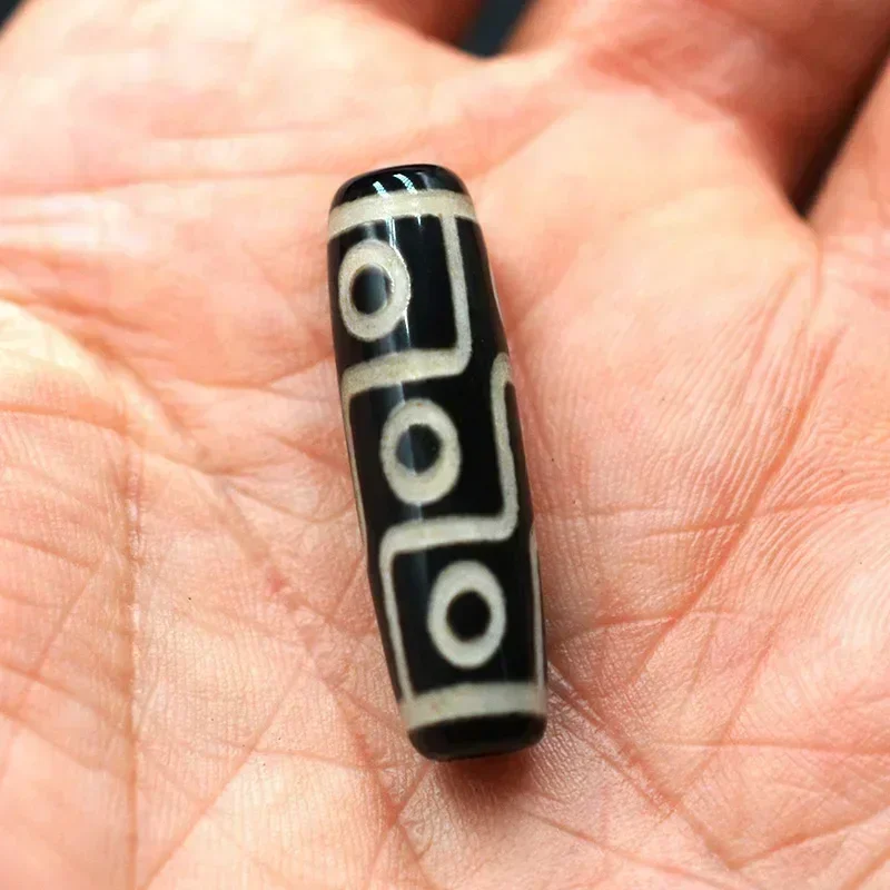 FLTMRH 30mm Vintage Jewelry Buddhist Bead Natural Tibetan Dzi Agates Stone Beads Tiger Teeth Pattern Dark Brown Antique Agates