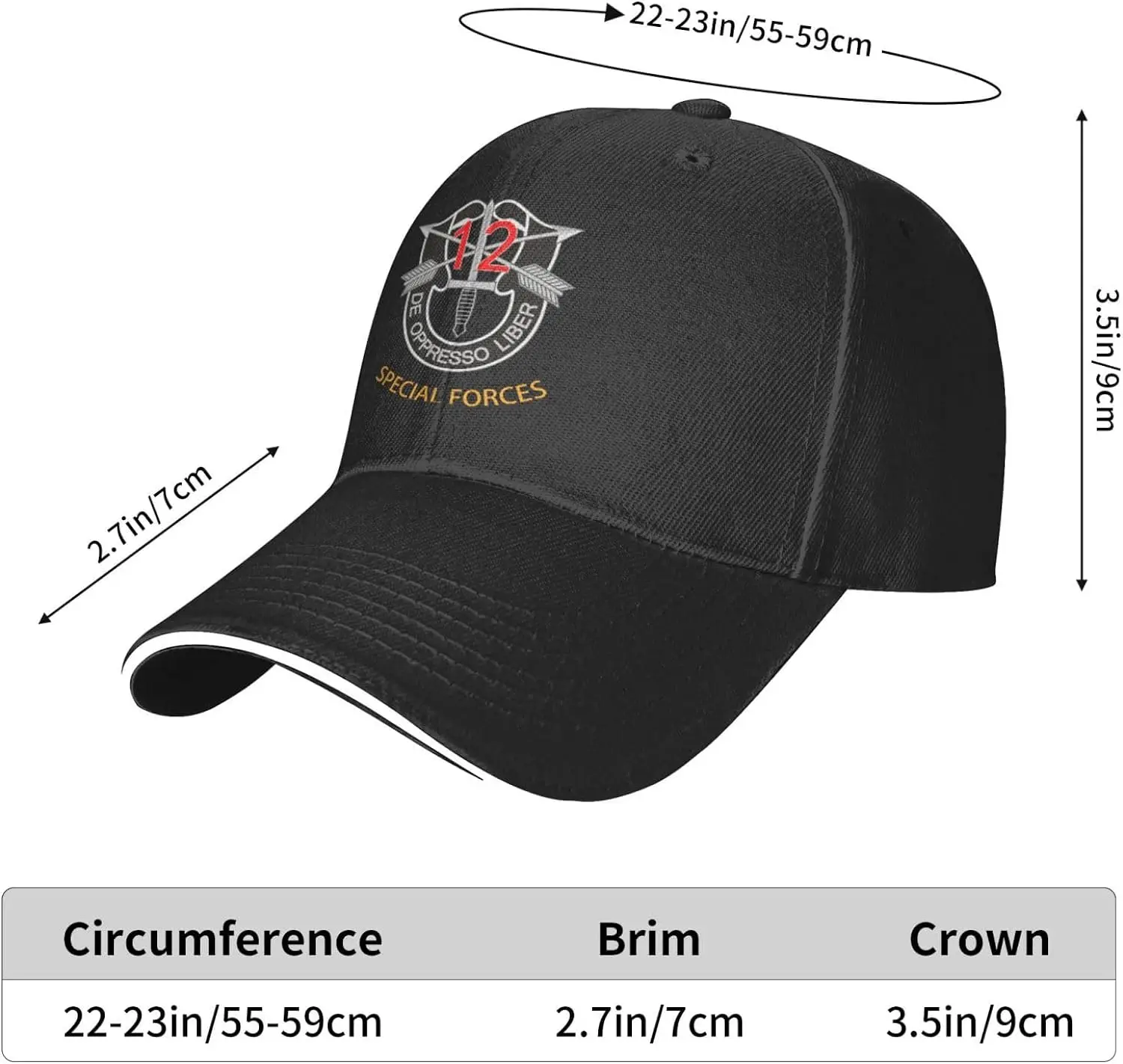 12th Special Forces Group Premium Adjustable Baseball Cap for Men and Women - Outdoor Sports, Sun Protection Black