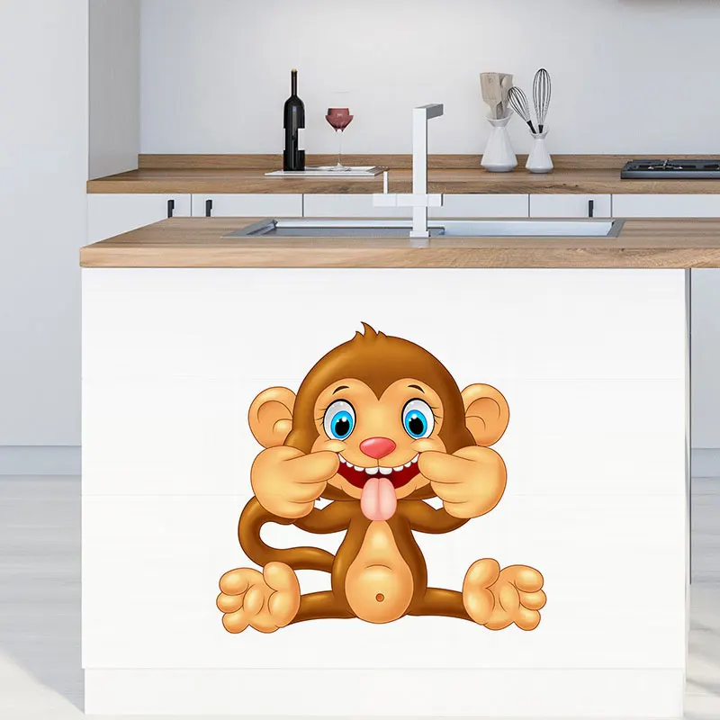 M300 Cartoon Monkey Animal Wall Sticker  Bathroom Toilet  Home Decoration Decals for Bedroom Kitchen Living Room Walls Decor