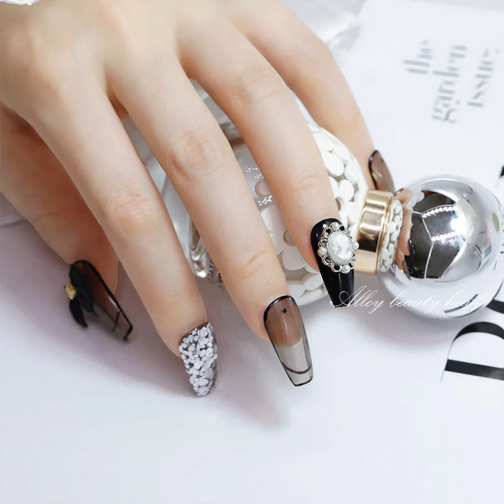 5 pçs barroco vintage beleza cabeça arte do prego decoração jóias acessórios encantos strass pérola metal manicure suprimentos ferramenta