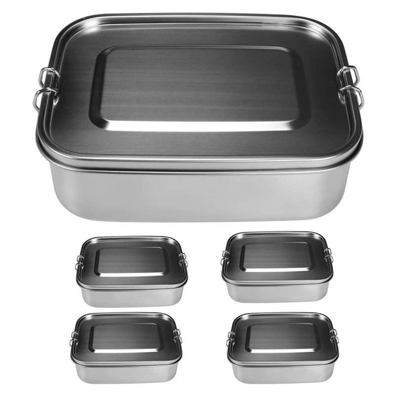 

5X Stainless Steel Bento Box Lunch Container,3-Compartment Bento Lunch Box For Sandwich And Two Sides,1400 Ml