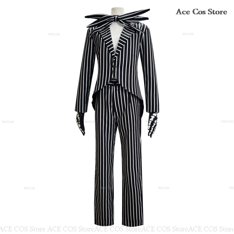 Halloween Nightmare Women Cosplay Costume Mask Dress Men Couple Christmas Jack Striped Suit Pants Skirt Skull  Party Scary Movie