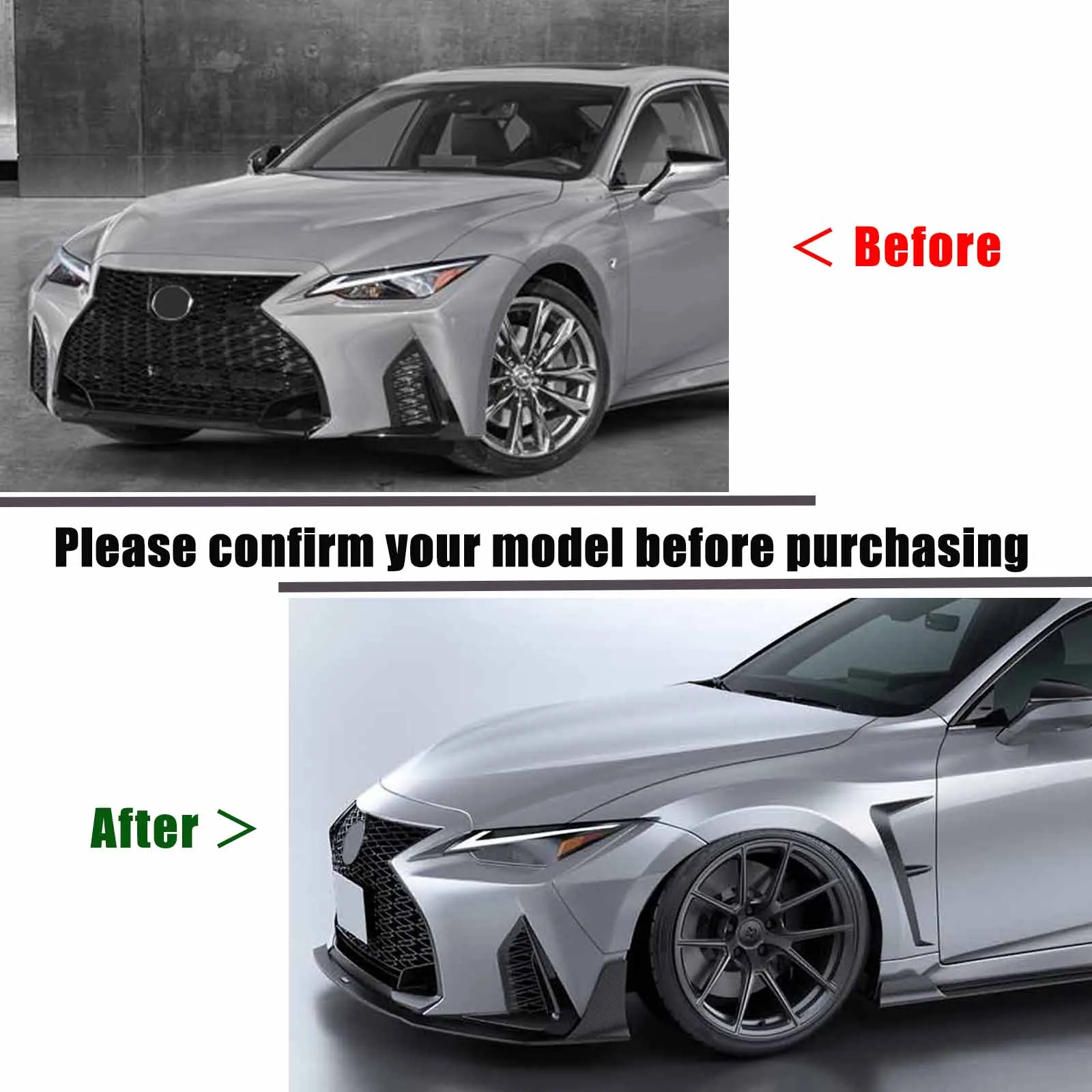 For Lexus IS 2021 2022 2023 2024 2025 Front Bumper Lip Car Accessories Body Kit Glossy Black Carbon Fiber Print ABS Plastic