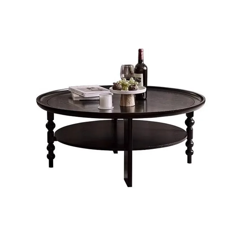 

Retro, French, medieval, living room, storage, coffee table, black, round