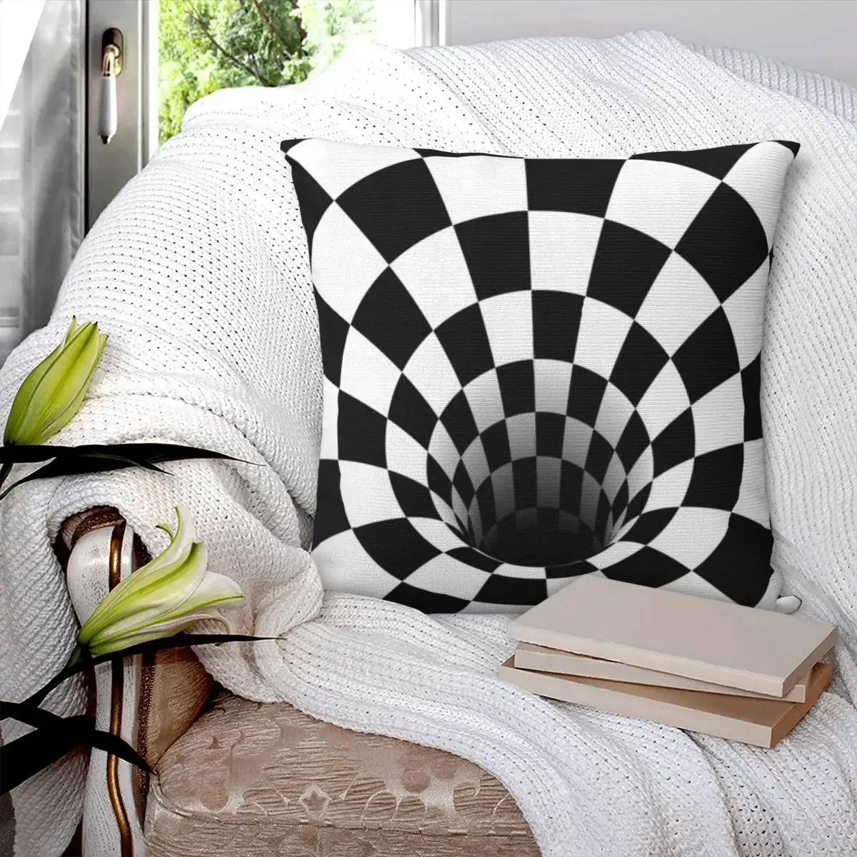 Optical Illusion Black Hole Checkerboard Pillowcase Polyester Pillow Cover Cushion Comfort Throw Pillow Sofa Decorative Cushions