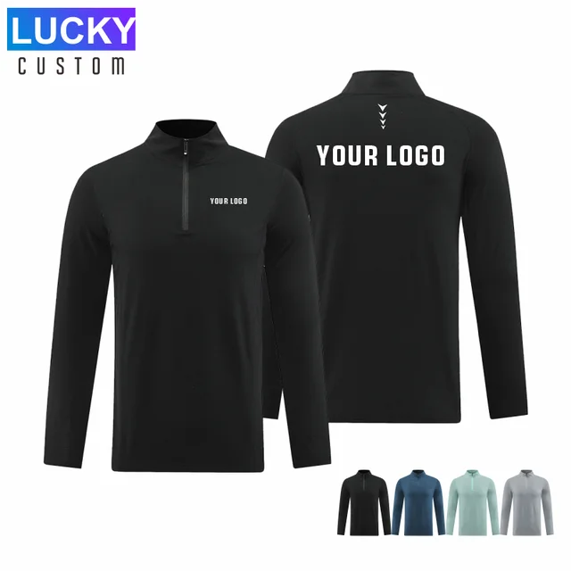 Customized Logo Pullover Half Zipper Sweatshirts Men Fashion Long Sleeve Warm Hoodless Hoodies Stand Collar Sport Jogging
