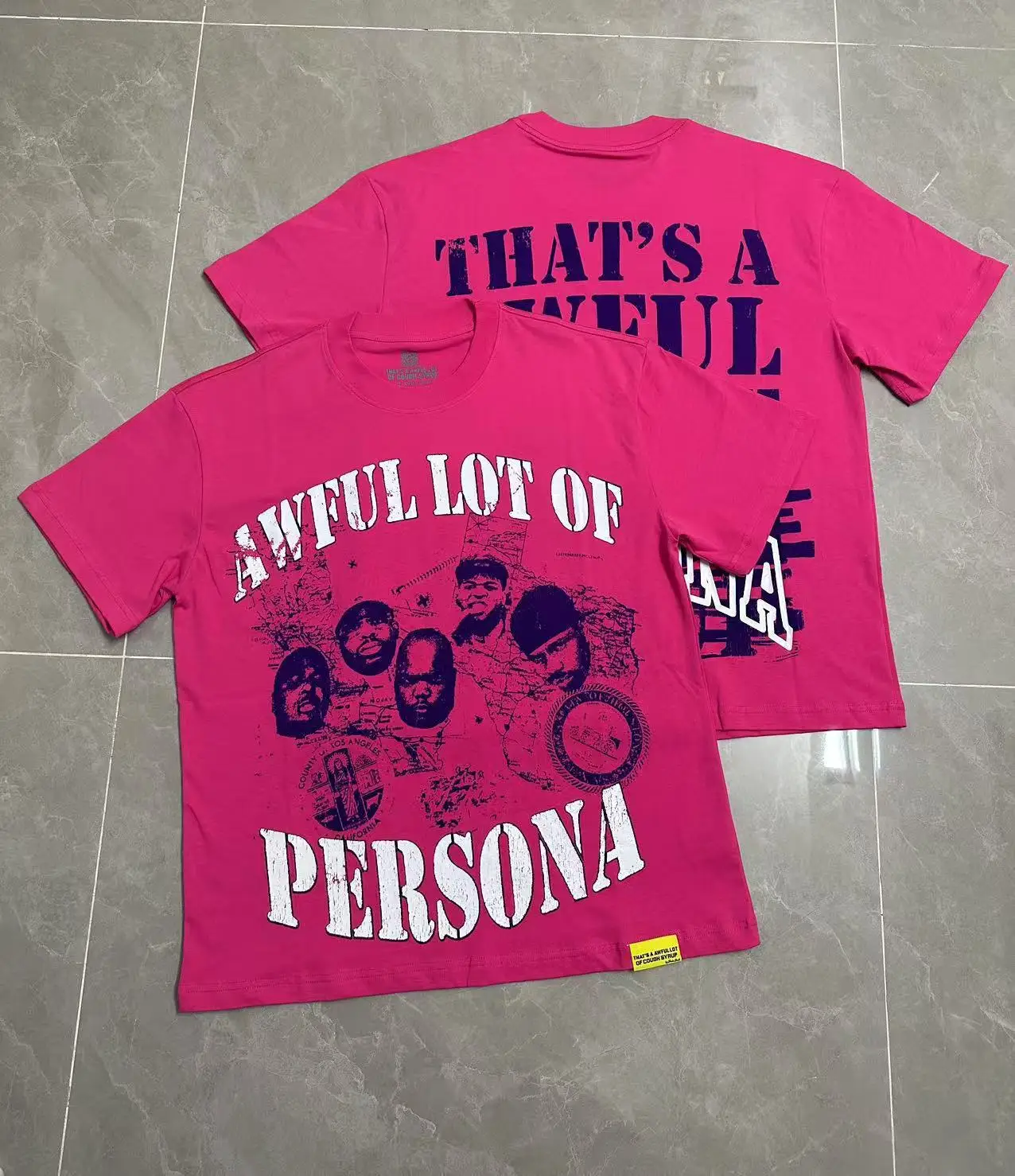 Camiseta de manga corta con estampado de dibujos animados de hip-hop estilo pop callejero americano con la frase 'That's A Awful Lot of Cough Syrup'