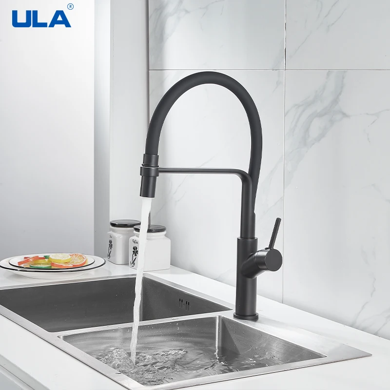 ULA Kitchen Faucet Black Cold And Hot Mixer Water Pulling Spout Faucet Sink Dishwasher Basin Mixing Valve 360 Degree Rotate Tap