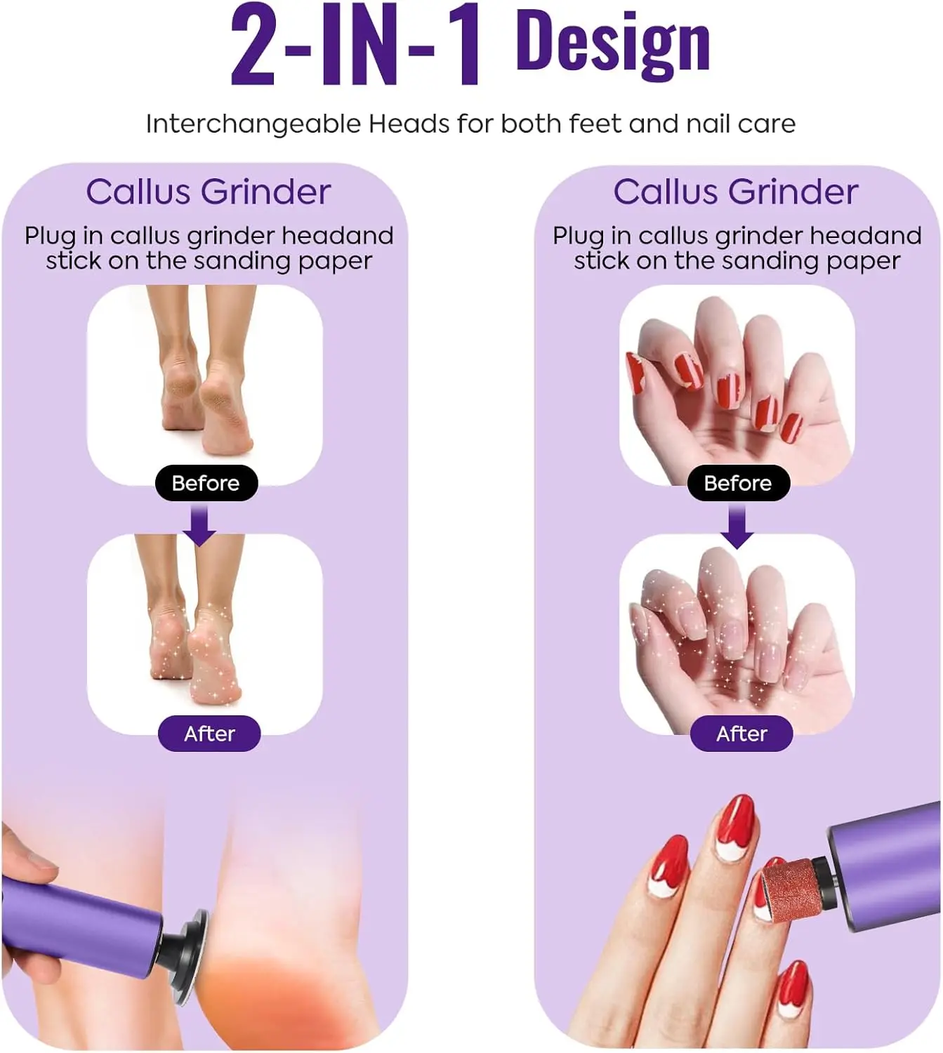 مزيل مسامير القدم الكهربائية 2 في 1 مطحنة ملف القدم الكهربائية طلاء الأظافر 9 سرعات أداة باديكير للبشرة الميتة والمتشققة #3