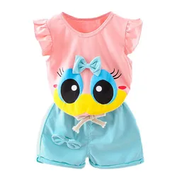 Toddler Kid Girl Clothes Cartoon Short Sleeves Top + Shorts 2PC Summer Outfit Set