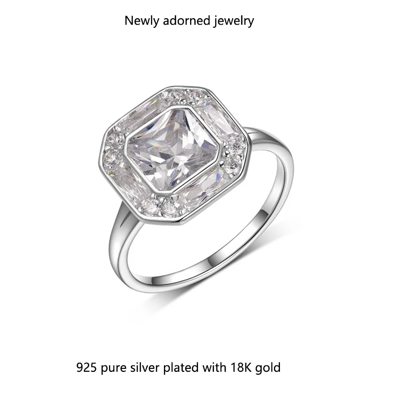 

S925 silver octagonal palace-style square 2.0 carat moissanite ring, vintage bestseller, hot-selling on eBay