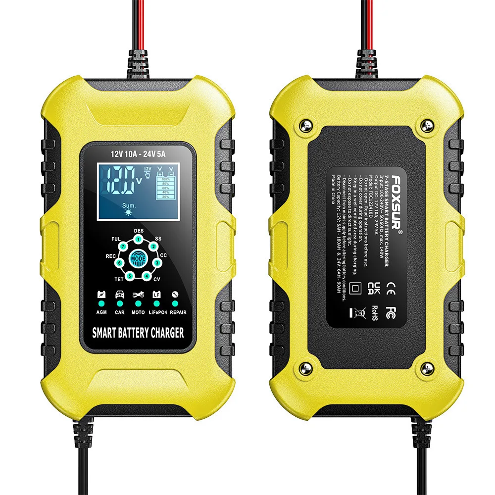 Nabíječky autobaterií FOXSUR 12V/10A 24V/5A Plně automatické AGM mokré inteligentní nabíječky baterií Přenosné nabíječky baterií s funkcí údržby - náhled 3