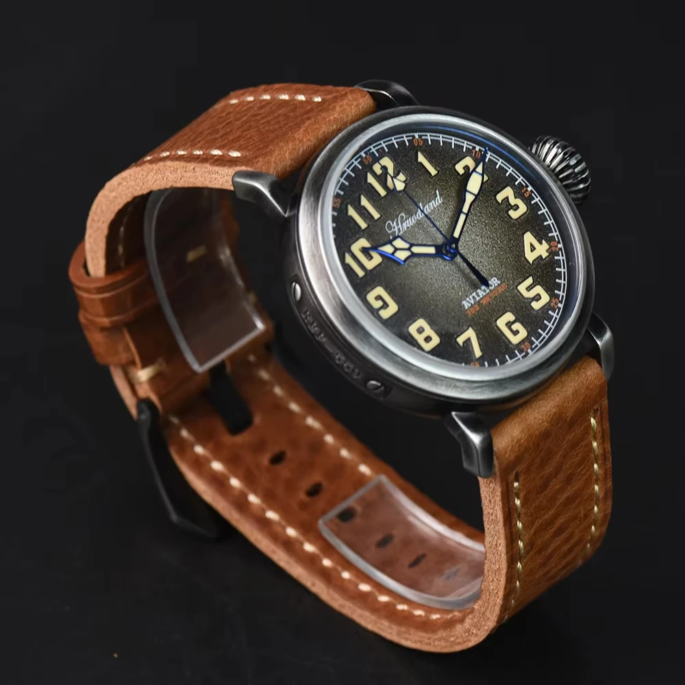 Hruodland Distressed Retro Automatic Pilot Men Watches Sapphire Crystal 300m Waterproof PT5000 Mechanical Wristwatch for Male