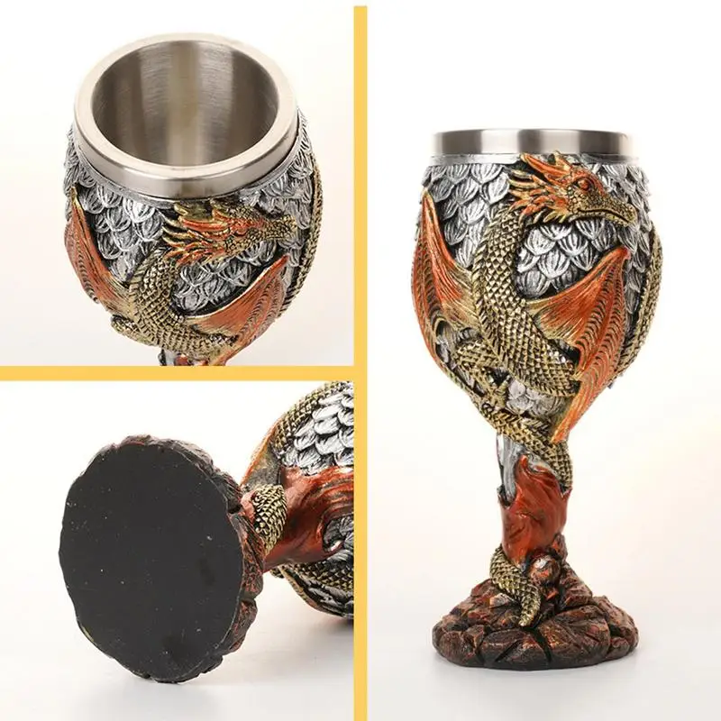 Dragon Wine Goblet Stainless Steel Drinking Cup Medieval Dragons Wine Chalice Dragon Claw Skeleton Spine Whiskey Cup 117ML