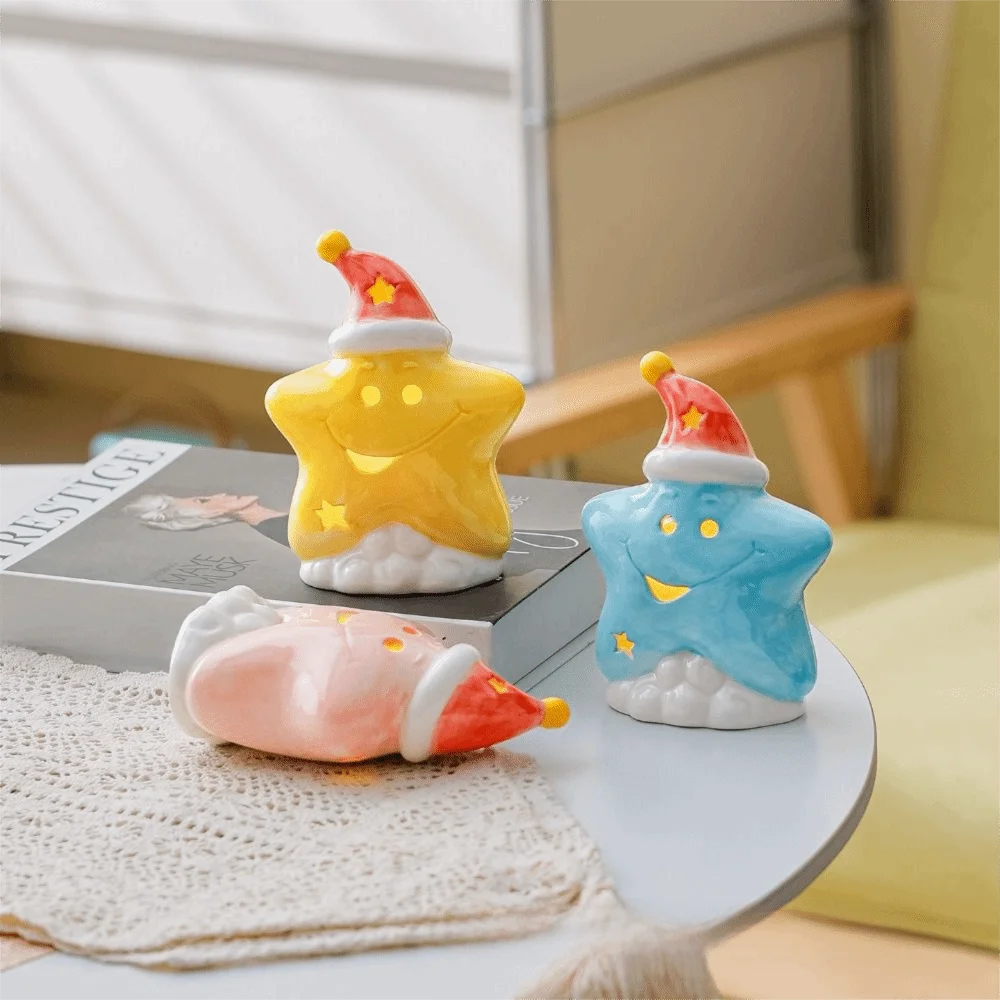 Ceramic Material Ceramic Decor Lamp Soft Gentle Glow Warm Ambient Table Ornament Delicate Star-Shaped Elegant Look Ceramic Lamp