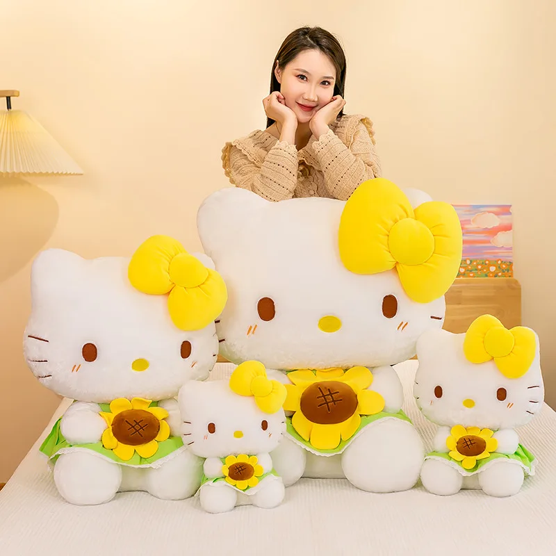 35-45cm Sanrio Cute Sunflower Hello Kitty Plush Doll Anime Soft Plush Pillow Home Decoration Children Christmas Gift