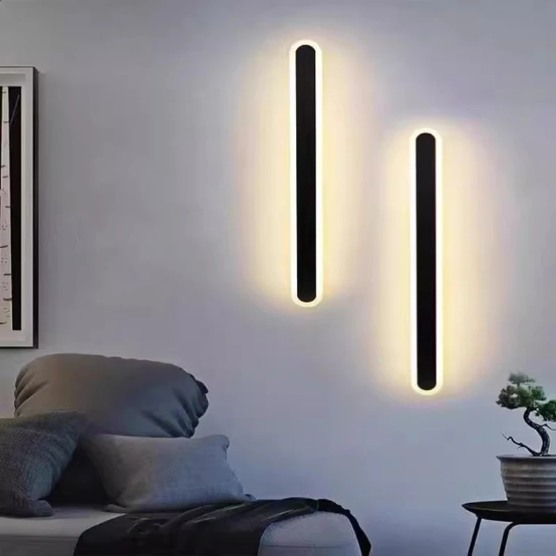 

Long strip wall lamp light luxury bedroom bedside lamp line lamp Nordic minimalist living room background wall lamp