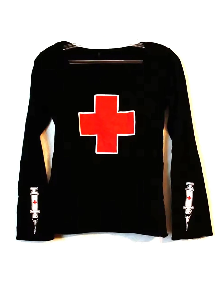 

Осенне-зимняя новая женская черная футболка с длинными рукавами, простой повседневный универсальный модный топ с принтом