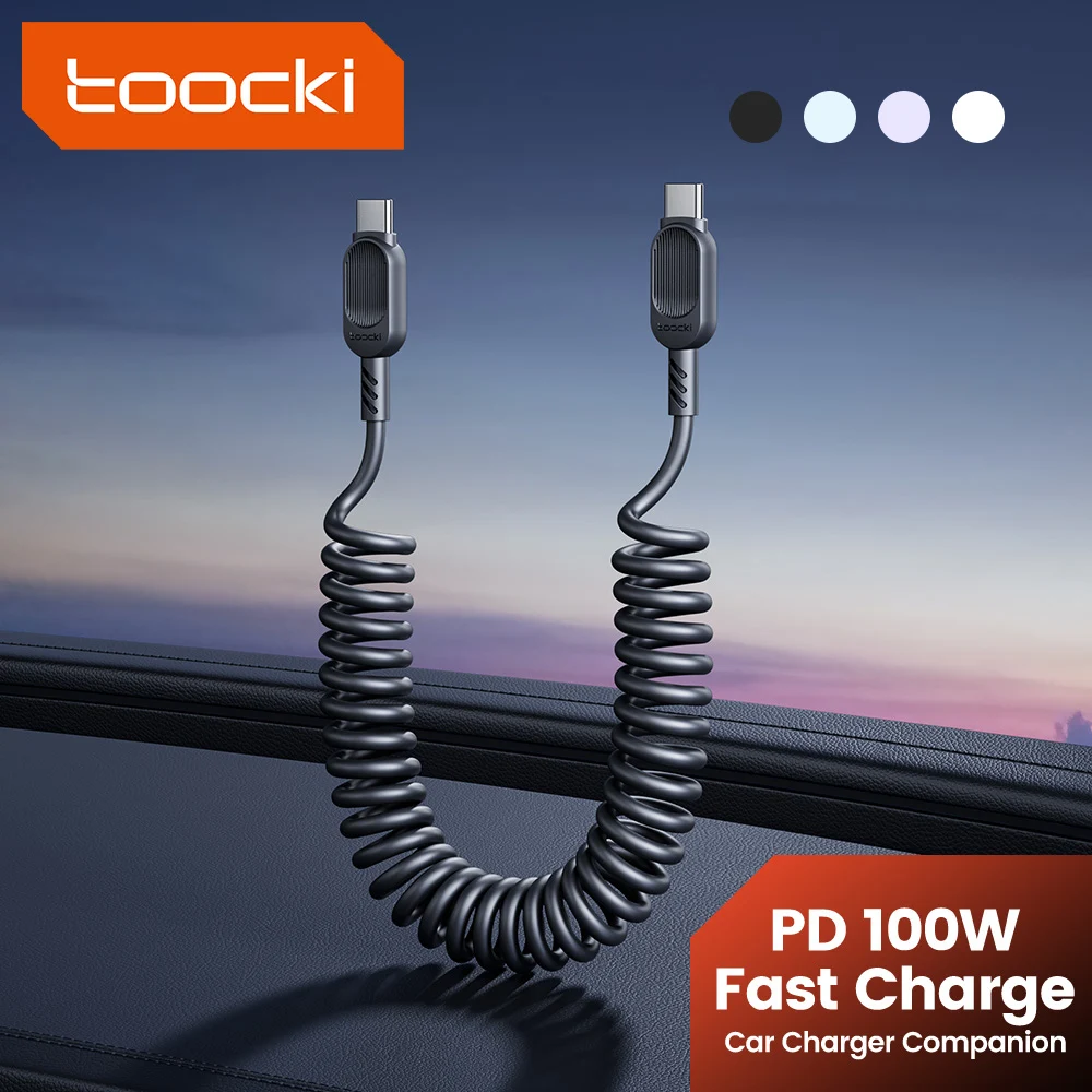 Toocki PD100W USB-C-auf-Typ-C-Kabel für Xiaomi 13 LG 1,8 m TPU-Feder-Schnelllade-Ladegerät USB-C-Kabel für AppleBook Pro Dell HP