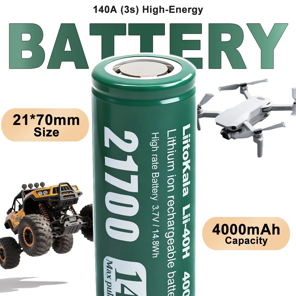 

1-6pcs LiitoKala Lii-40H 21700 4000mah Rechargeable Battery 3.7V 35C discharge High Power batteries For High-power Appliances