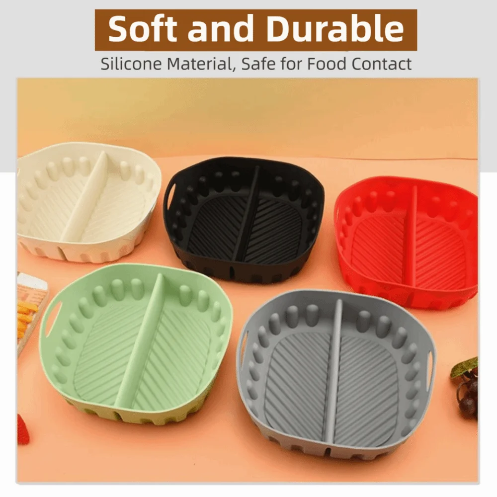Creative Double Grid Baking Tray Food Grade Flexible Silicone Air Fryer Liner Reusable Eco-Friendly Circular Oven Basket Mat