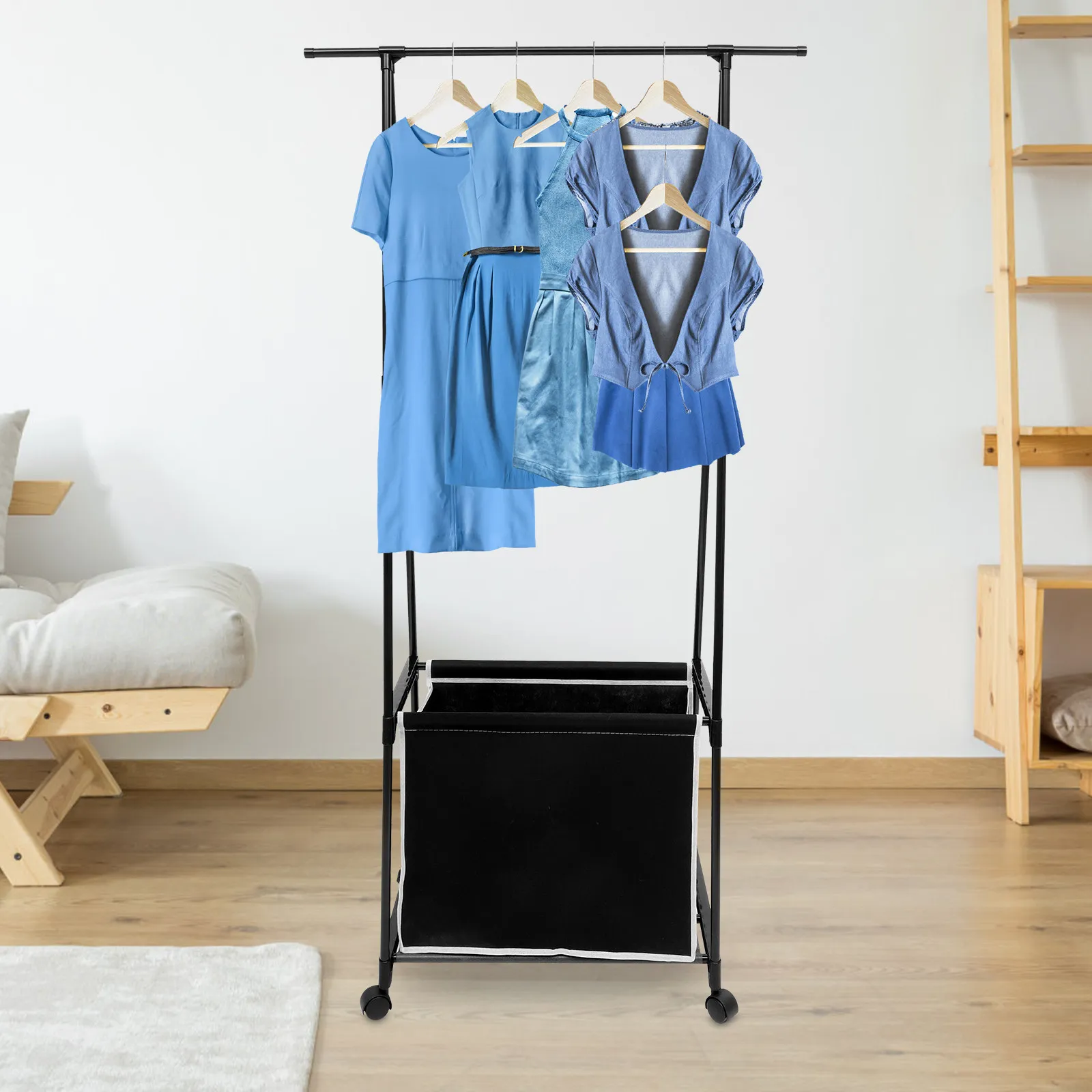 Sturdy Lightweight Metal Clothes Rack Freestanding Garment Stand for Living Room Porch Balcony Scarves Jackets Handbags Display