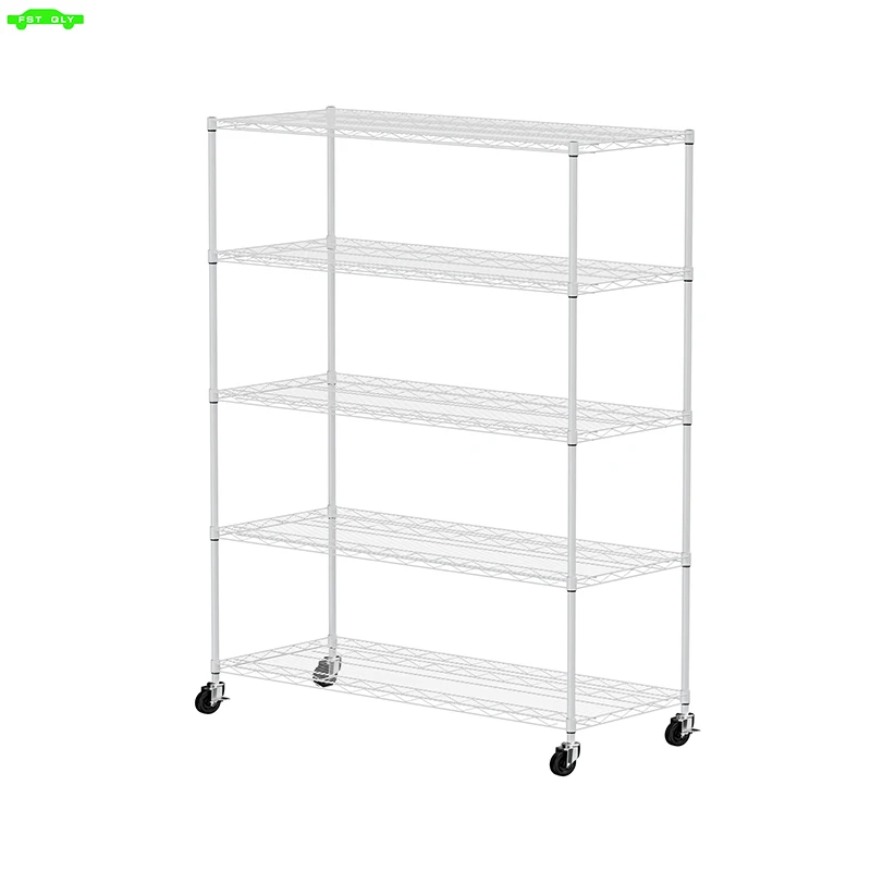 5 tiers of heavy-duty adjustable shelving and racking with a 300 lb. weight capacity per wire shelf for warehouses, supermarkets