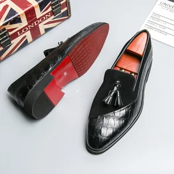 New Red Sole Loafers for Men Tassels Round Toe Slip-On Spring Men Dress Shoes Wedding  Size 38-46